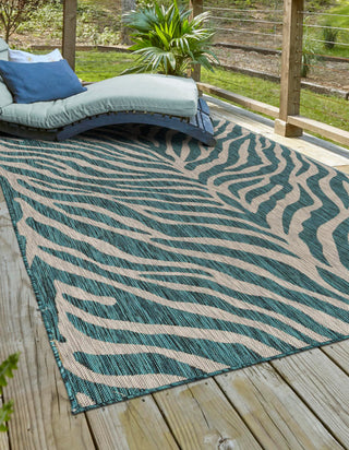 Unique Loom Outdoor Safari T-KZOD25 Teal Area Rug Rectangle Lifestyle Image