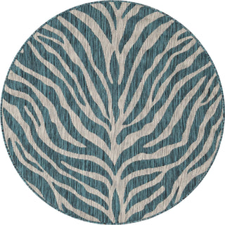 Unique Loom Outdoor Safari T-KZOD25 Teal Area Rug Round Top-down Image