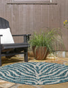 Unique Loom Outdoor Safari T-KZOD25 Teal Area Rug Round Lifestyle Image