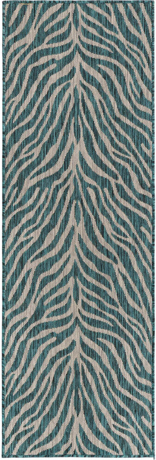 Unique Loom Outdoor Safari T-KZOD25 Teal Area Rug Runner Top-down Image