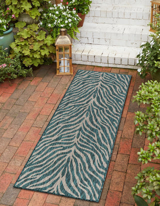 Unique Loom Outdoor Safari T-KZOD25 Teal Area Rug Runner Lifestyle Image