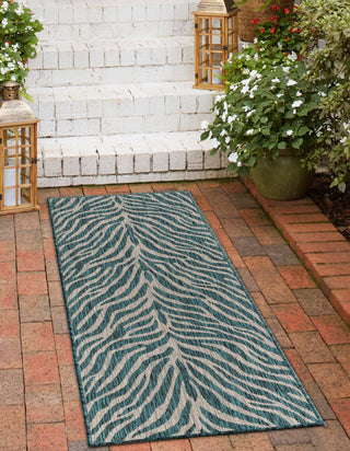 Unique Loom Outdoor Safari T-KZOD25 Teal Area Rug Runner Lifestyle Image