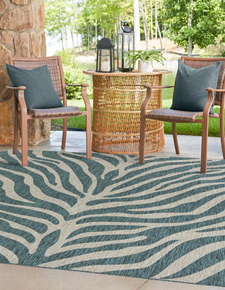 Unique Loom Outdoor Safari T-KZOD25 Teal Area Rug Square Lifestyle Image