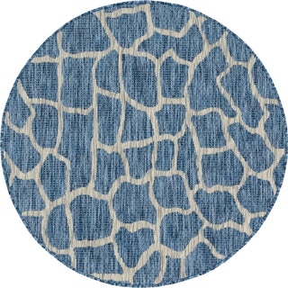 Unique Loom Outdoor Safari T-KZOD5 Blue Area Rug Round Top-down Image