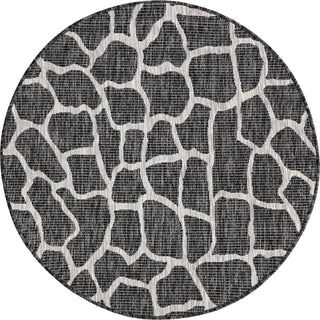 Unique Loom Outdoor Safari T-KZOD5 Charcoal Gray Area Rug Round Top-down Image