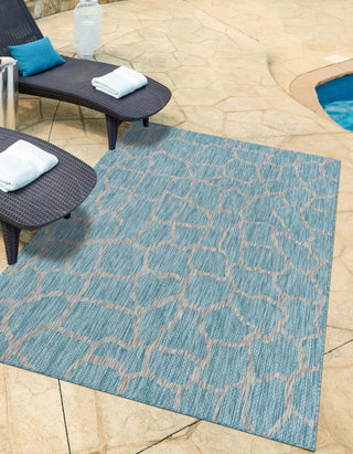 Unique Loom Outdoor Safari T-KZOD5 Light Aqua Area Rug Rectangle Lifestyle Image Feature