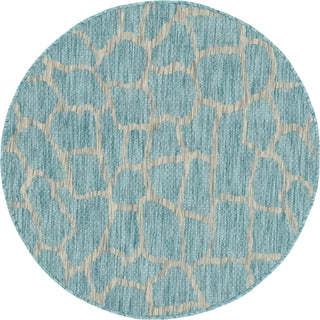 Unique Loom Outdoor Safari T-KZOD5 Light Aqua Area Rug Round Top-down Image