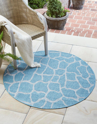 Unique Loom Outdoor Safari T-KZOD5 Light Aqua Area Rug Round Lifestyle Image