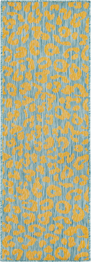 Unique Loom Outdoor Safari T-KZOD6 Blue Yellow Area Rug Runner Top-down Image