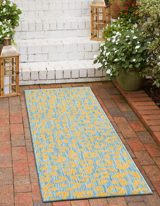 Unique Loom Outdoor Safari T-KZOD6 Blue Yellow Area Rug Runner Lifestyle Image