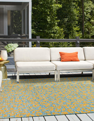 Unique Loom Outdoor Safari T-KZOD6 Blue Yellow Area Rug Square Lifestyle Image