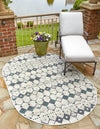 Unique Loom Outdoor Trellis OWE-OTRS3 Ivory and Blue Area Rug Oval Lifestyle Image Feature