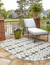 Unique Loom Outdoor Trellis OWE-OTRS3 Ivory and Blue Area Rug Oval Lifestyle Image
