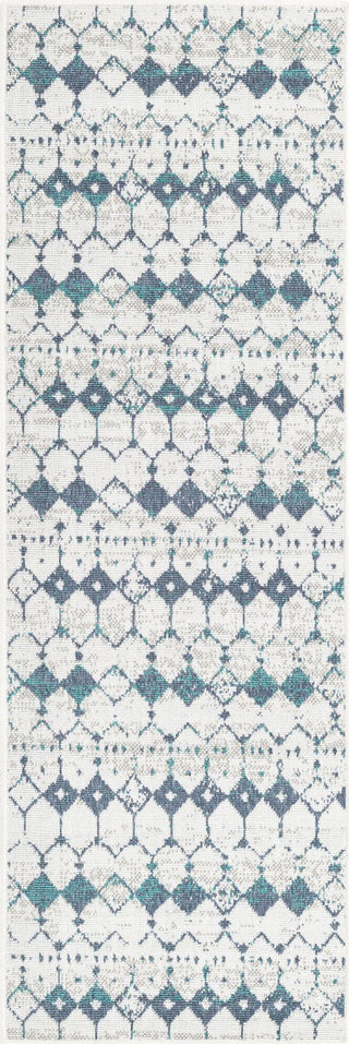 Unique Loom Outdoor Trellis OWE-OTRS3 Ivory and Blue Area Rug Runner Top-down Image