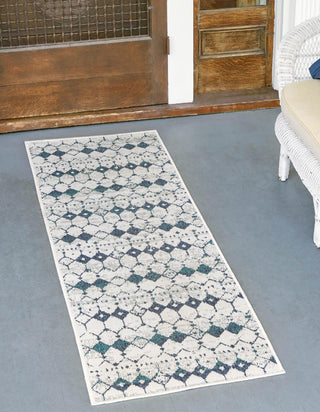 Unique Loom Outdoor Trellis OWE-OTRS3 Ivory and Blue Area Rug Runner Lifestyle Image