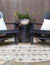 Unique Loom Outdoor Trellis OWE-OTRS3 Ivory and Gray Area Rug Round Lifestyle Image