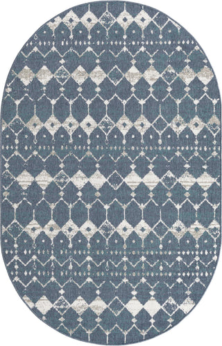 Unique Loom Outdoor Trellis OWE-OTRS3 Navy Blue Area Rug Oval Top-down Image