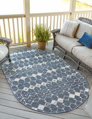 Unique Loom Outdoor Trellis OWE-OTRS3 Navy Blue Area Rug Oval Lifestyle Image