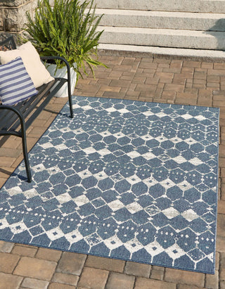 Unique Loom Outdoor Trellis OWE-OTRS3 Navy Blue Area Rug Rectangle Lifestyle Image