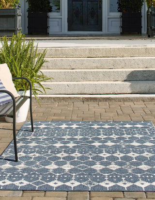 Unique Loom Outdoor Trellis OWE-OTRS3 Navy Blue Area Rug Rectangle Lifestyle Image