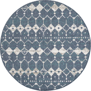 Unique Loom Outdoor Trellis OWE-OTRS3 Navy Blue Area Rug Round Top-down Image