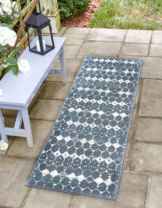 Unique Loom Outdoor Trellis OWE-OTRS3 Navy Blue Area Rug Runner Lifestyle Image