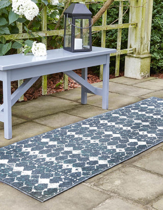 Unique Loom Outdoor Trellis OWE-OTRS3 Navy Blue Area Rug Runner Lifestyle Image