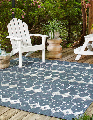 Unique Loom Outdoor Trellis OWE-OTRS3 Navy Blue Area Rug Square Lifestyle Image