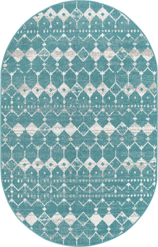 Unique Loom Outdoor Trellis OWE-OTRS3 Teal Area Rug Oval Top-down Image