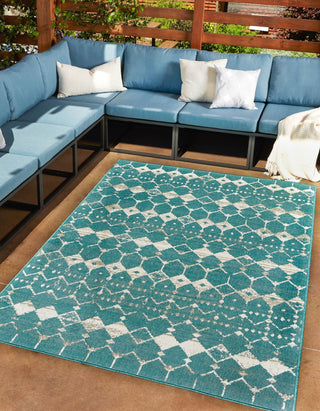 Unique Loom Outdoor Trellis OWE-OTRS3 Teal Area Rug Rectangle Lifestyle Image