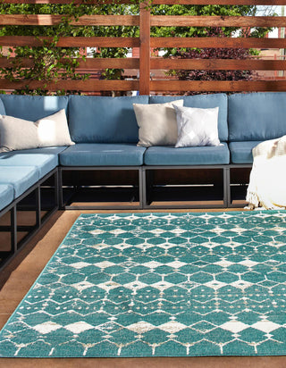 Unique Loom Outdoor Trellis OWE-OTRS3 Teal Area Rug Rectangle Lifestyle Image