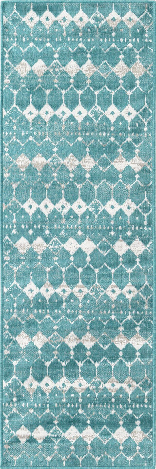 Unique Loom Outdoor Trellis OWE-OTRS3 Teal Area Rug Runner Top-down Image