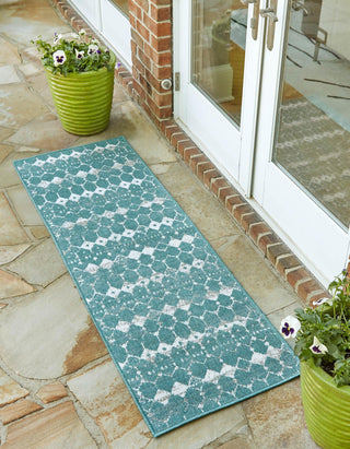 Unique Loom Outdoor Trellis OWE-OTRS3 Teal Area Rug Runner Lifestyle Image