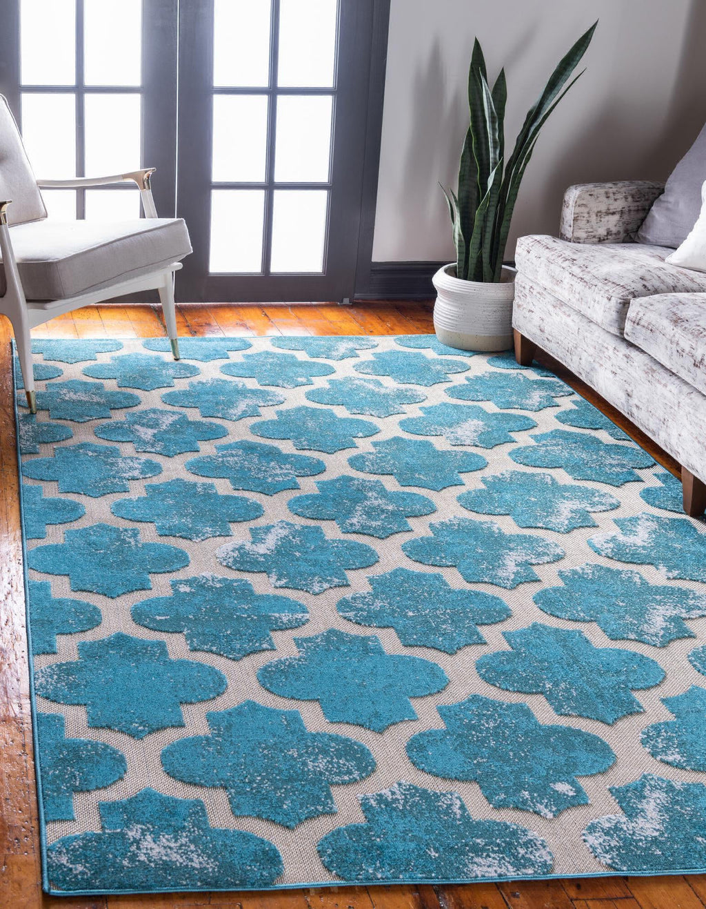 Unique Loom Outdoor Trellis T-AHENK-LAGOS-F011A Turquoise Area Rug Rectangle Lifestyle Image Feature