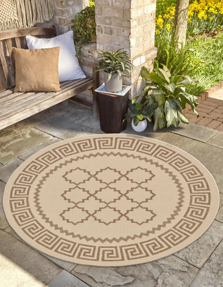 Unique Loom Outdoor Trellis T-KOZA-20430A Beige Area Rug Round Lifestyle Image