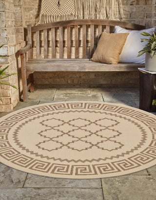 Unique Loom Outdoor Trellis T-KOZA-20430A Beige Area Rug Round Lifestyle Image