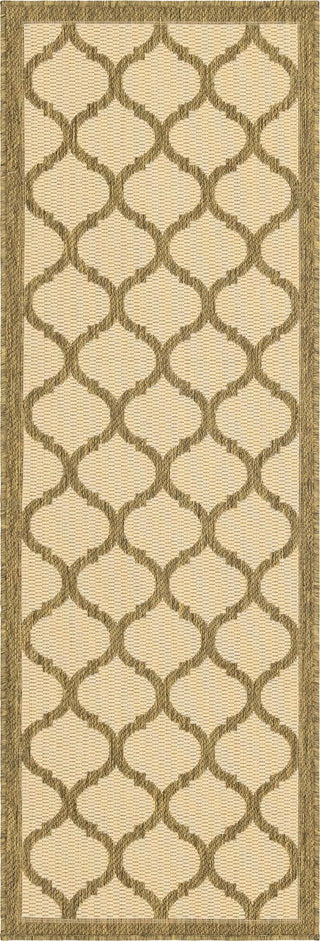 Unique Loom Outdoor Trellis T-KOZA-20431A Beige and Brown Area Rug Runner Top-down Image