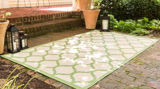 Unique Loom Outdoor Trellis T-KOZA-20431A Beige and Green Area Rug Rectangle Lifestyle Image