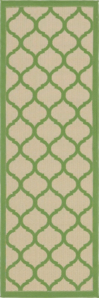 Unique Loom Outdoor Trellis T-KOZA-20431A Beige and Green Area Rug Runner Top-down Image