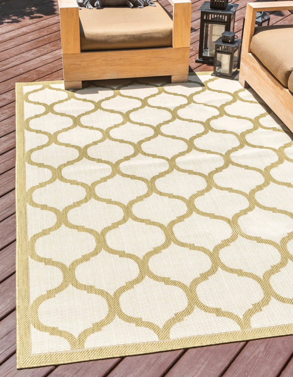 Unique Loom Outdoor Trellis T-KOZA-20431A Beige and Olive Area Rug Rectangle Lifestyle Image Feature