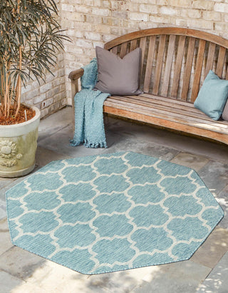 Unique Loom Outdoor Trellis T-KOZA-20596A Aquamarine Area Rug Octagon Lifestyle Image Feature