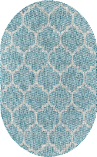 Unique Loom Outdoor Trellis T-KOZA-20596A Aquamarine Area Rug Oval Top-down Image