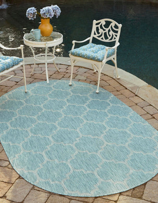 Unique Loom Outdoor Trellis T-KOZA-20596A Aquamarine Area Rug Oval Lifestyle Image