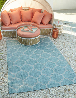 Unique Loom Outdoor Trellis T-KOZA-20596A Aquamarine Area Rug Rectangle Lifestyle Image