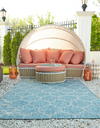 Unique Loom Outdoor Trellis T-KOZA-20596A Aquamarine Area Rug Rectangle Lifestyle Image