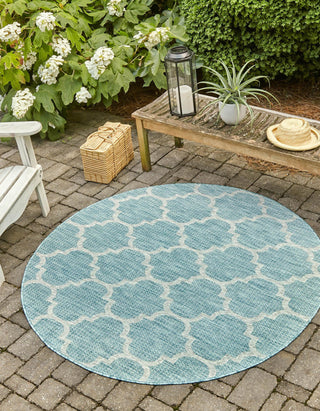 Unique Loom Outdoor Trellis T-KOZA-20596A Aquamarine Area Rug Round Lifestyle Image