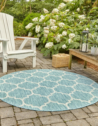 Unique Loom Outdoor Trellis T-KOZA-20596A Aquamarine Area Rug Round Lifestyle Image