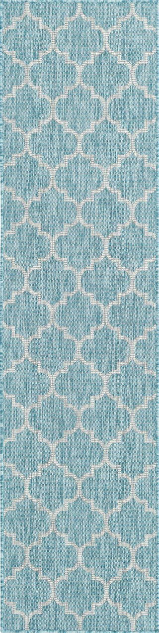 Unique Loom Outdoor Trellis T-KOZA-20596A Aquamarine Area Rug Runner Top-down Image