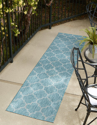 Unique Loom Outdoor Trellis T-KOZA-20596A Aquamarine Area Rug Runner Lifestyle Image