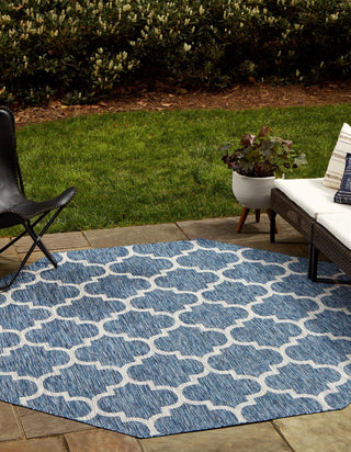 Unique Loom Outdoor Trellis T-KOZA-20596A Navy Blue Area Rug Octagon Lifestyle Image Feature